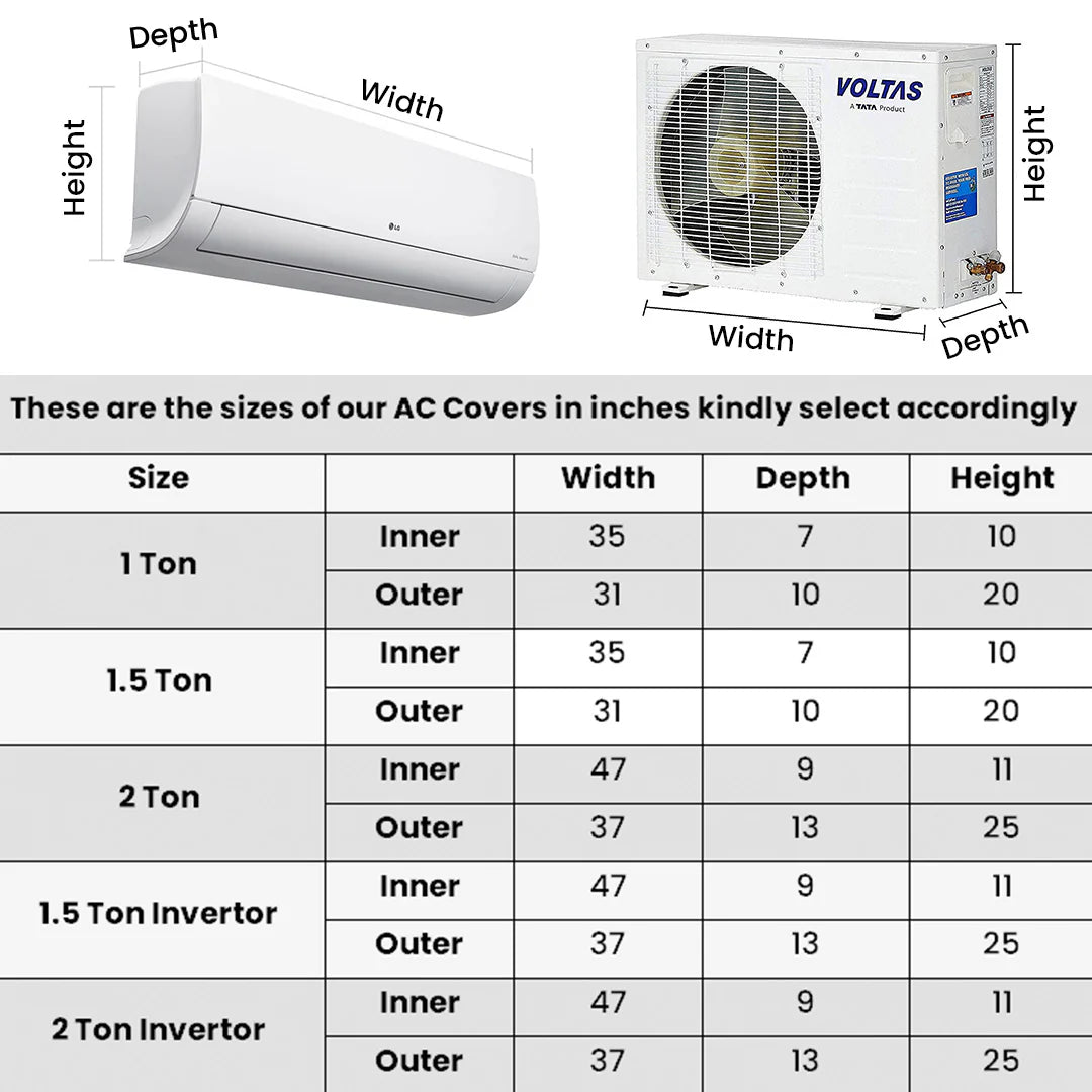 Parachute Fabric Dust & Waterproof Inner + Outer Ac Cover (Check Size Chart)