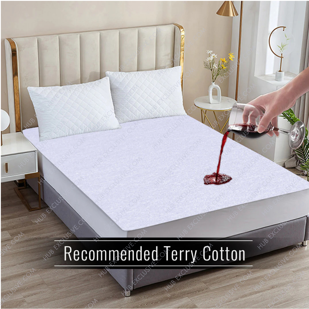 Premium Terry Cotton 100% Waterproof Fitted Mattress Protector In 4 Colors